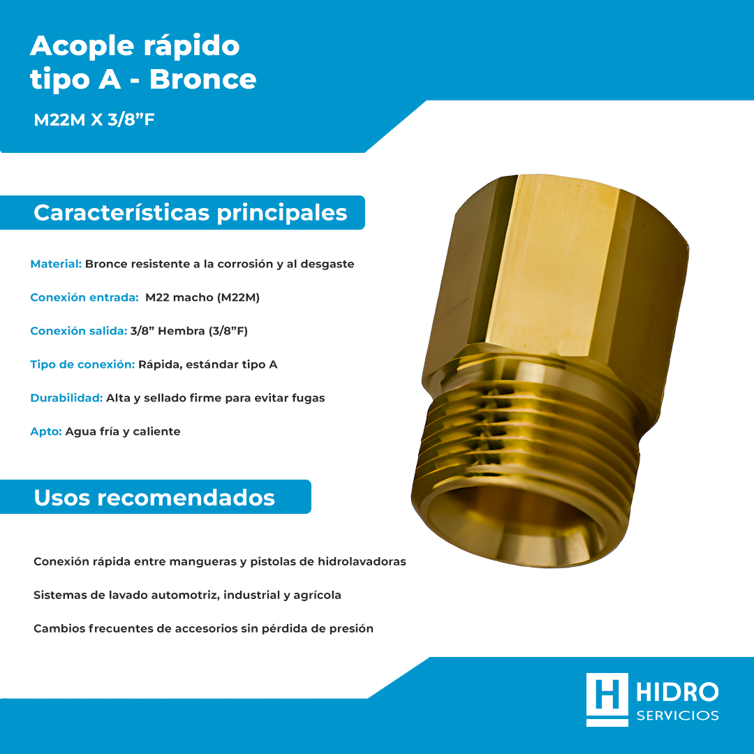 ACOPLE RÁPIDO TIPO A BRONCE M22M x 3/8"F