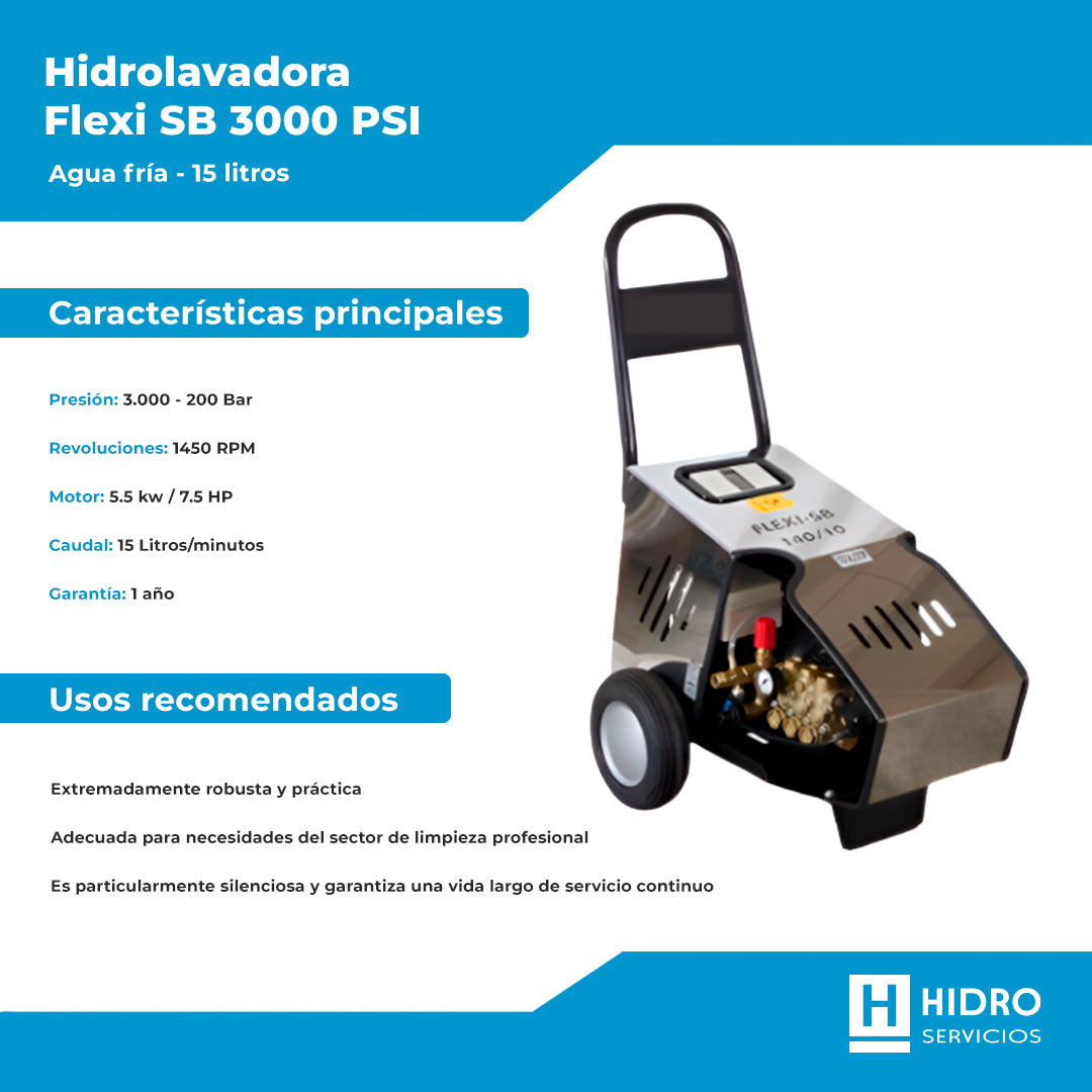 HIDROLAVADORA AGUA FRIA FLEXI SB 3000 PSI 15 LTS TOTAL STOP