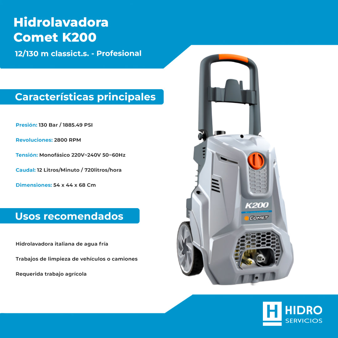 HIDROLAVADORA COMET K200 12/130M CLASSIC TS