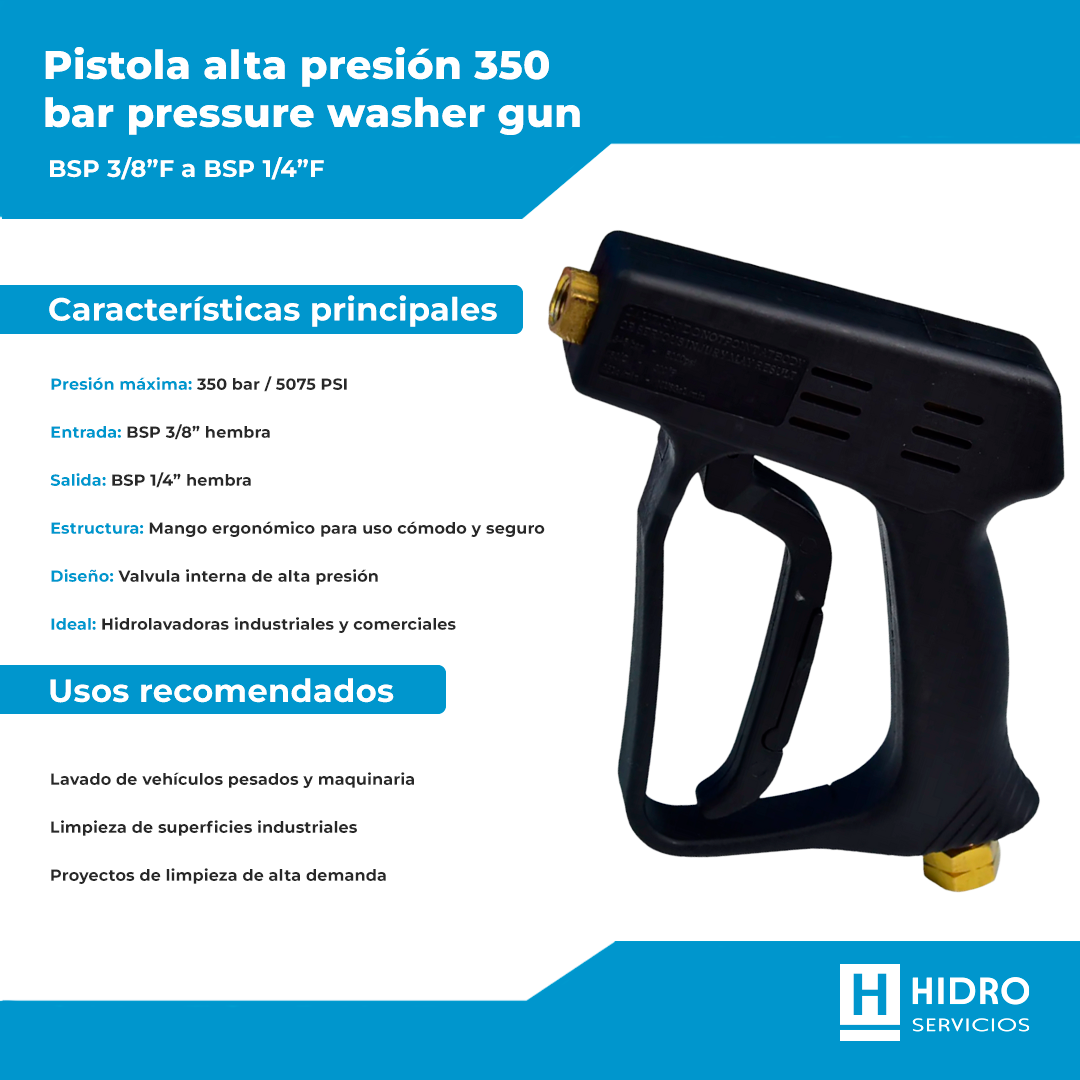 PISTOLA ALTA PRESIÓN 350BAR PRESSURE WASHER GUN, BSP 3/8"F - BSP 1/4"F