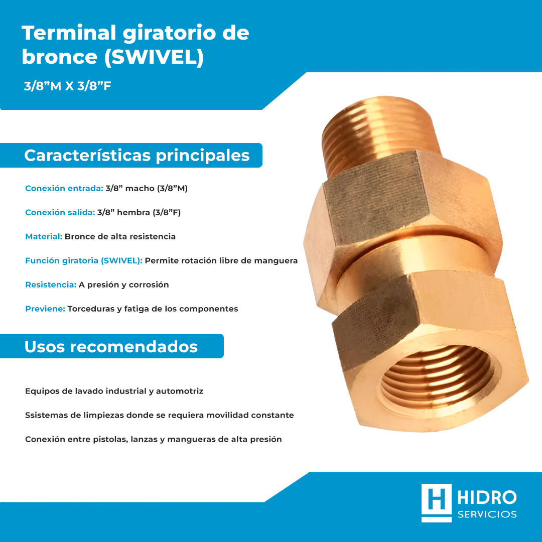 TERMINAL GIRATORIO DE BRONCE 3/8"M x 3/8"F (SWIVEL)