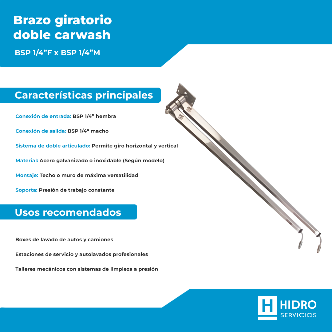 BRAZO GIRATORIO DOBLE CAR WASH BSP 1/4"F x BSP 1/4"M