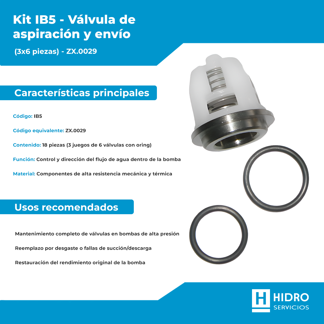 KIT IB5 KIT VALVULA ASPIRACIÓN Y ENVÍO (3X6 PIEZAS) ZX.0029