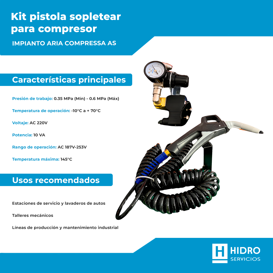 KIT PISTOLA SOPLETEAR PARA COMPRESOR IMPIANTO ARIA COMPRESSA AS