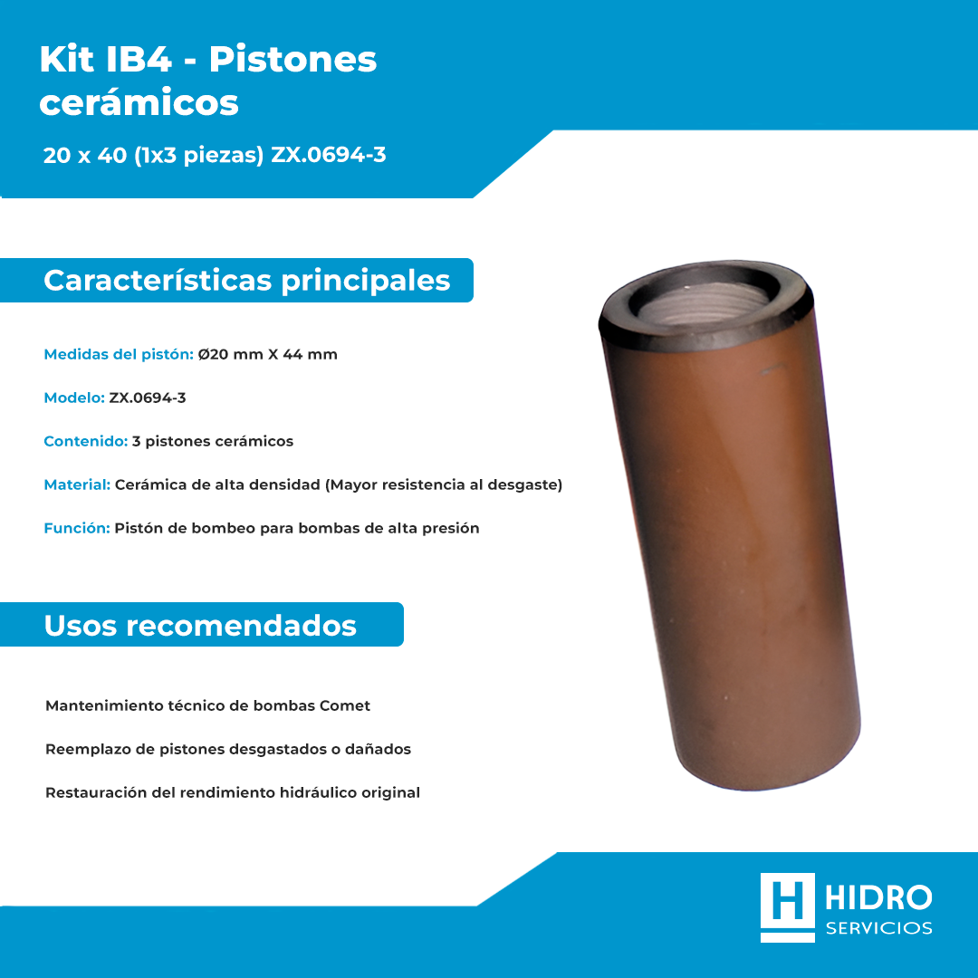 KIT IB4 KIT PISTONES CERAMICOS 20X44 (1X3 PIEZAS) ZX.0694-3