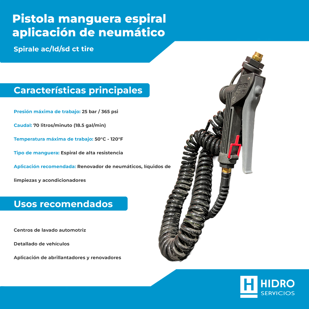PISTOLA MANGUERA ESPIRAL APLICACIÓN RENOVADOR DE NEUMATICO SPIRALE AC/LD/SD CT TIRE