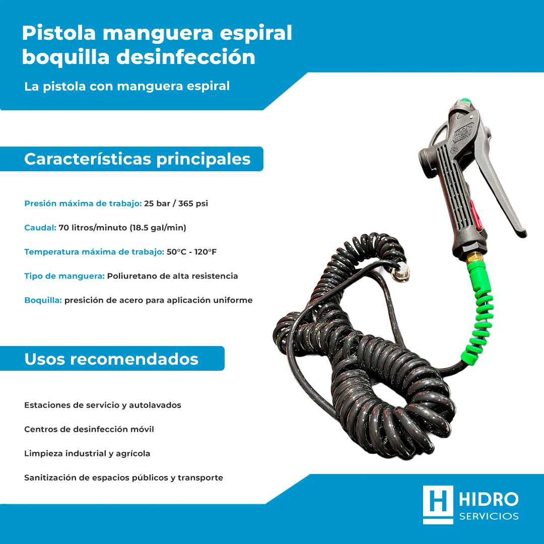 PISTOLA MANGUERA ESPIRAL BOQUILLA DESINFECCION