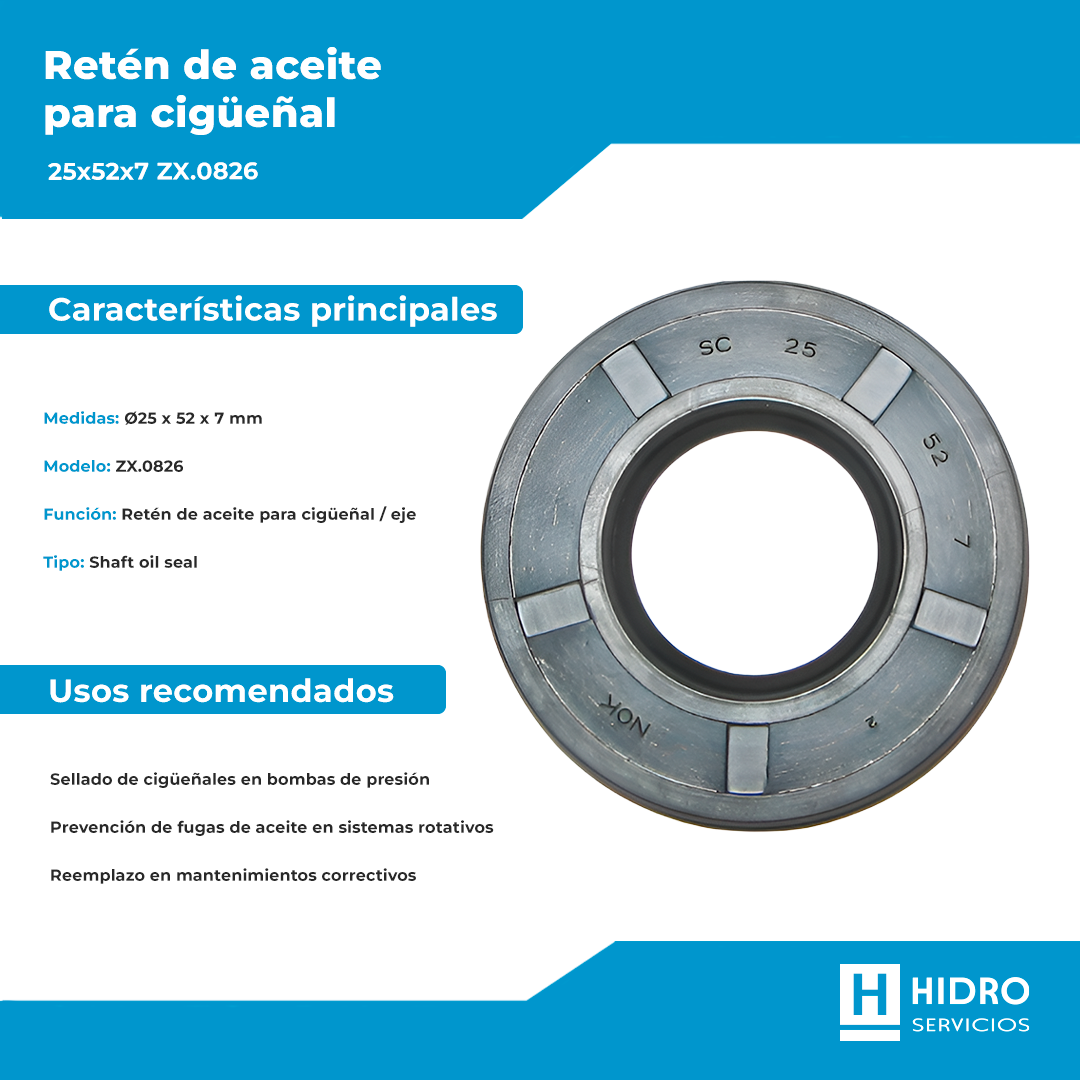RETEN ACEITE CIGÜEÑAL 25X52X7 ZX.0826